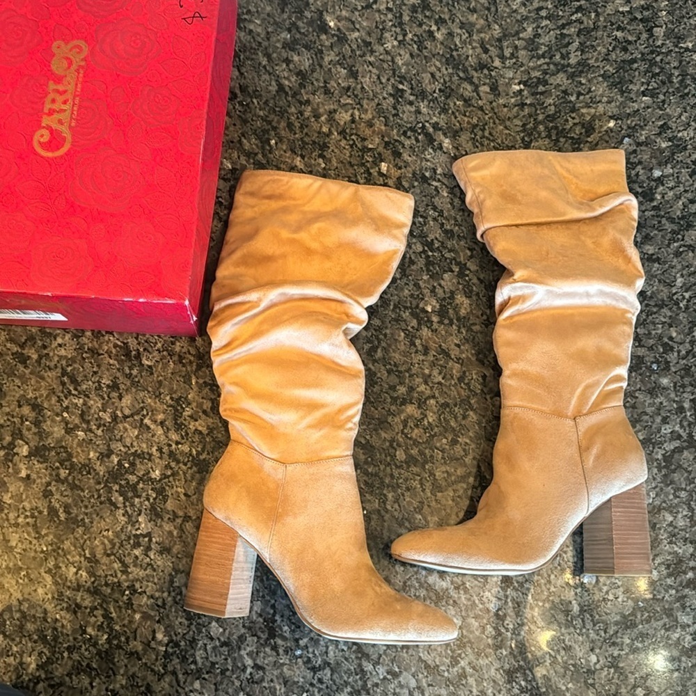 Carlos Kandi Brûlée slouchy tall heel boots NIB 10M